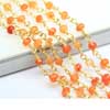Natural Shaded Carnelian Faceted Roundel Beads Gold Plated Link Chain Length is 14 Inches and Size 3mm approx.